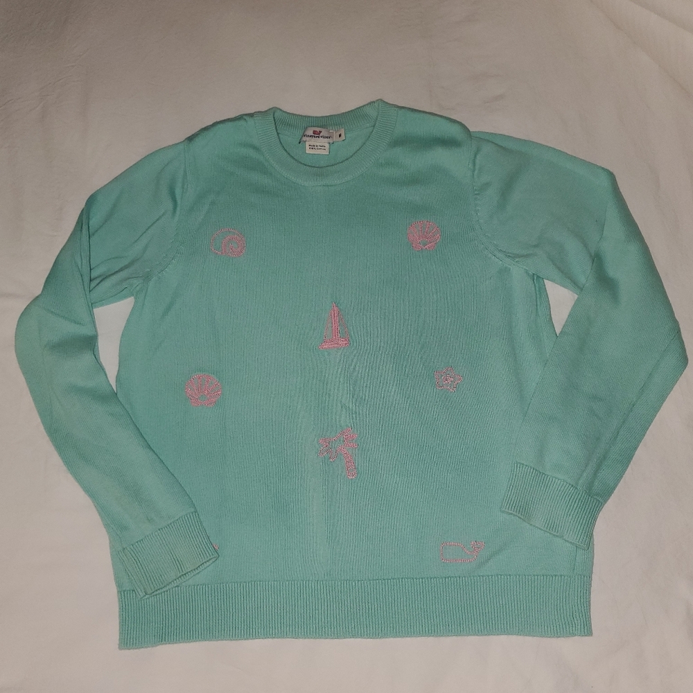 Vineyard Vines Embrodiered Costal 100% Cotton Sweater Girls Kids Youth Medium